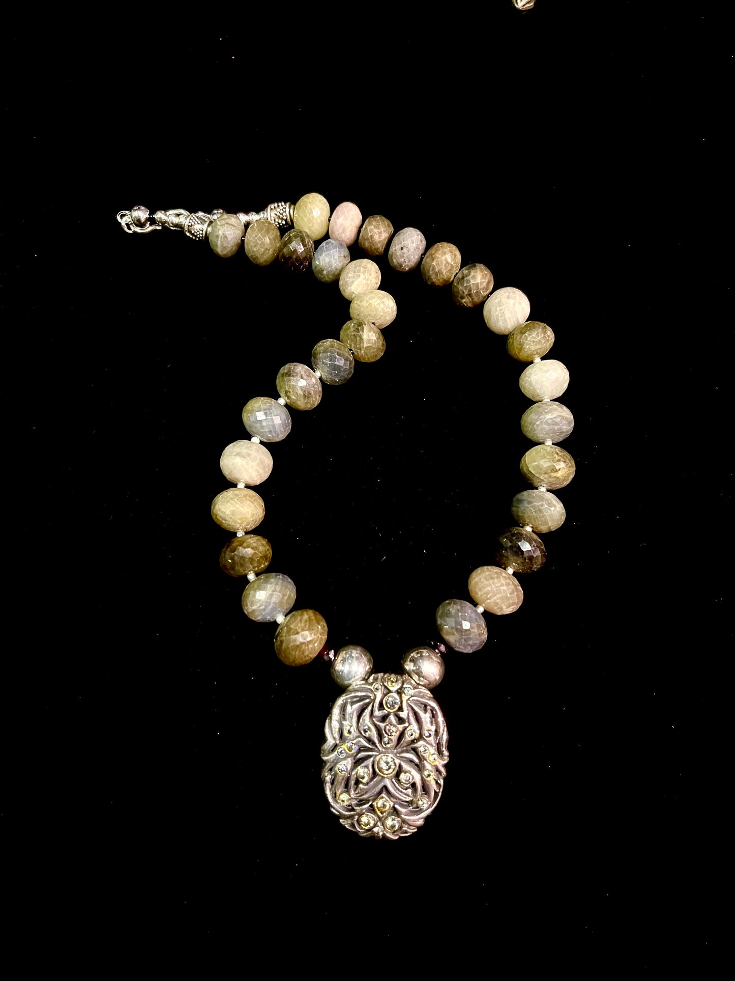Mixed faceted agates with silver and cubic zirconia pendant