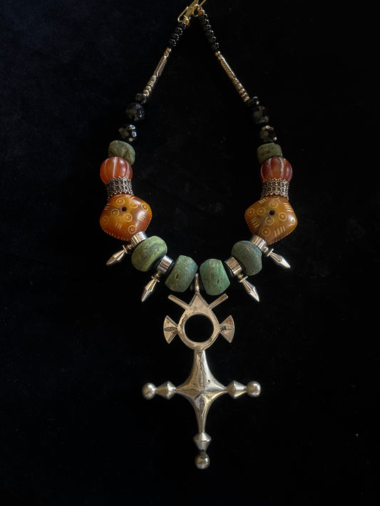 Vintage Tuareg Pendant with Phenolic Resin Beads