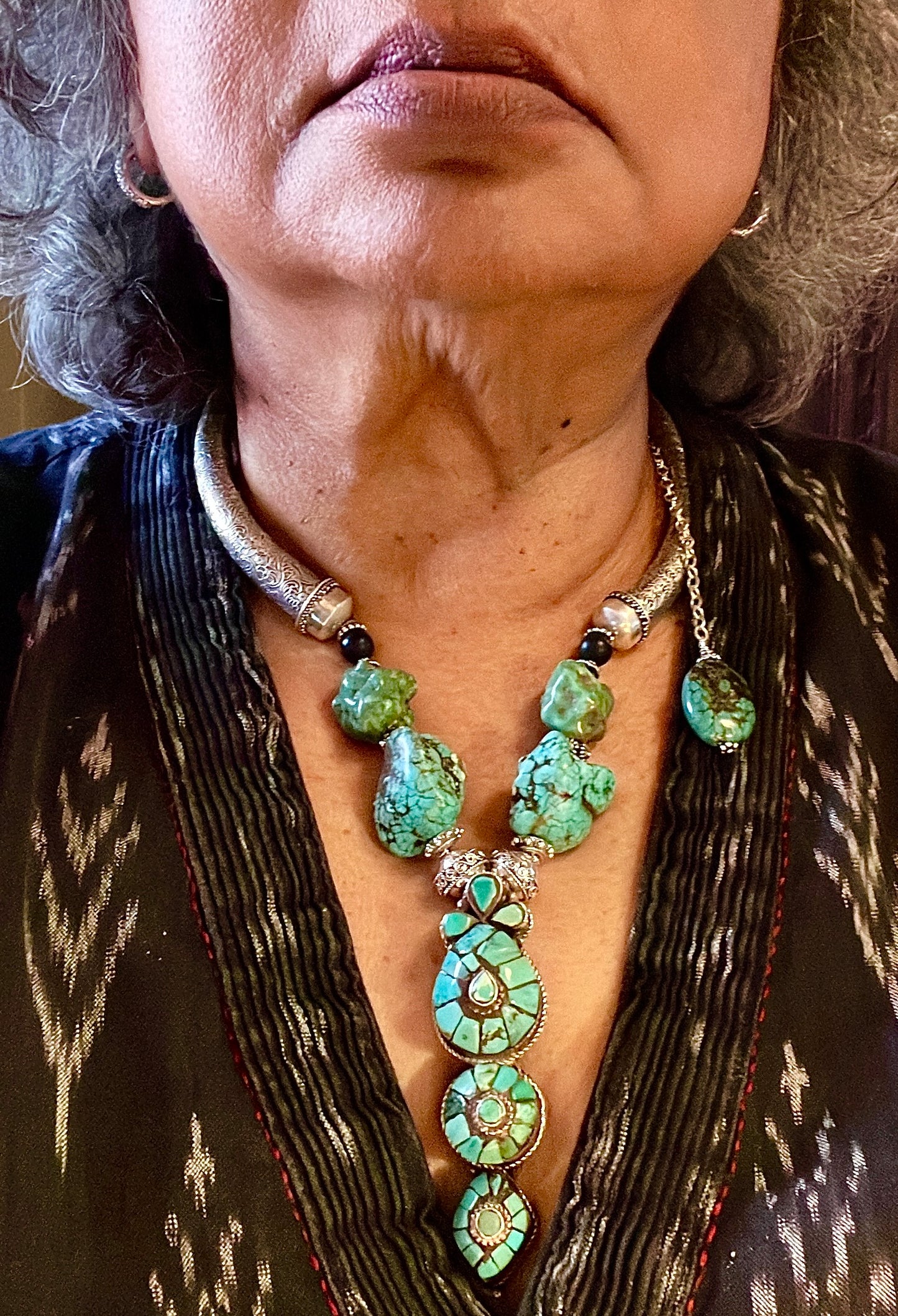 Turquoise and Silver Earring from Ladakh