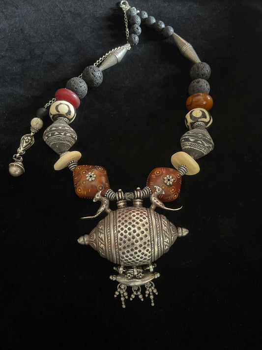 Vintage silver amulet pendant from Gujarat India