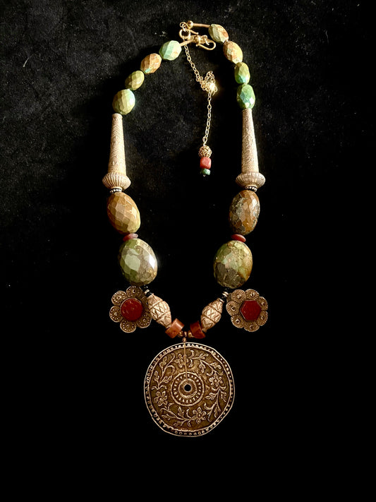 Antique silver gold plated disc pendant