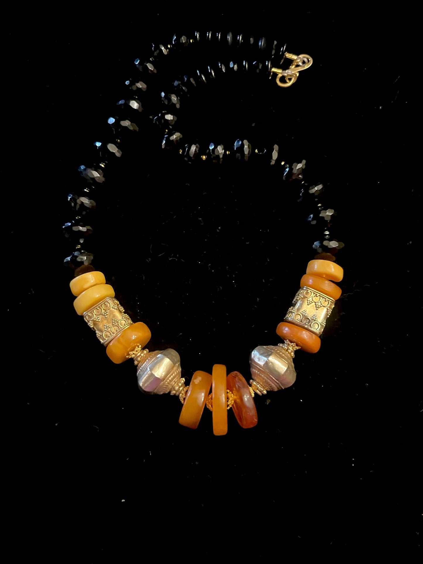 Baltic Amber with Antique silver gold washed beads from Sri Lanka