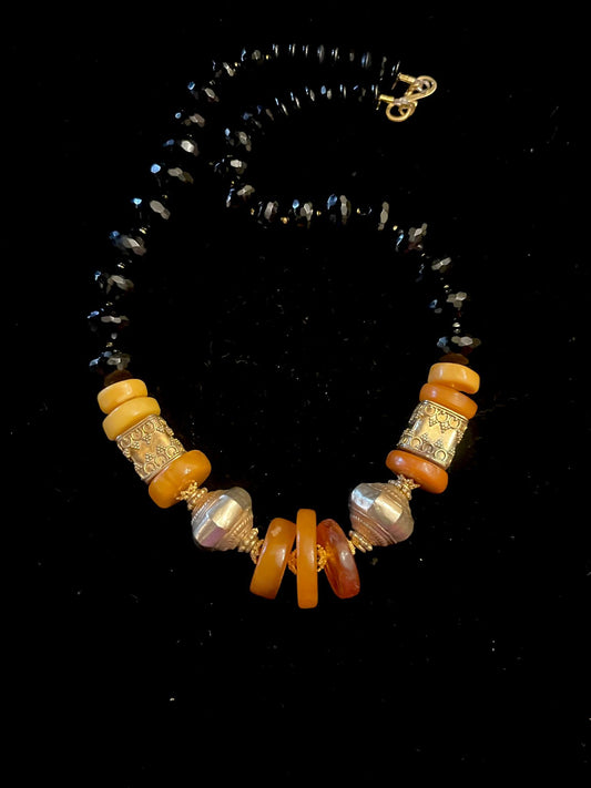 Baltic Amber with Antique silver gold washed beads from Sri Lanka