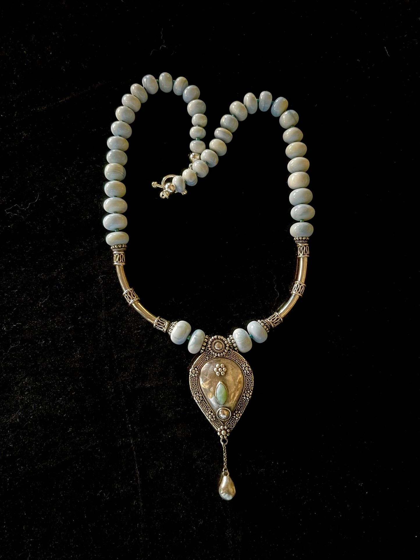 Silver Pendant from Bali with Aquamarine Inset