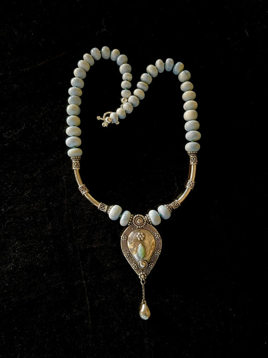 Silver Pendant from Bali with Aquamarine Inset