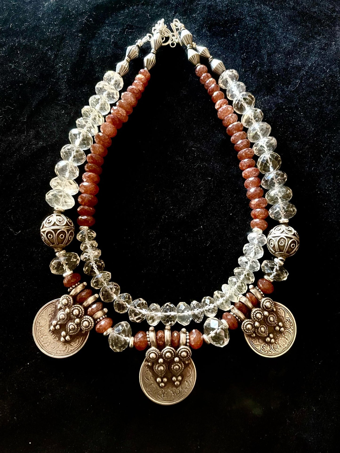 3 Silver Indian Rupee Coins Repurposed as Pendants