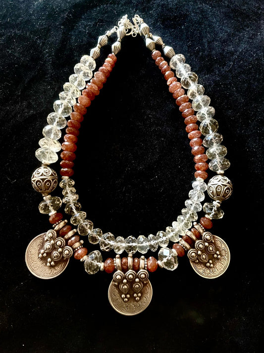 3 Silver Indian Rupee Coins Repurposed as Pendants