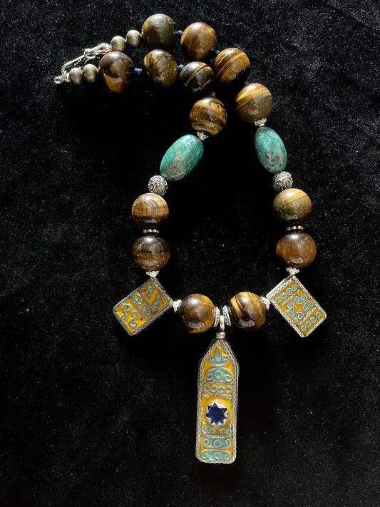 3 Vintage Silver Enamel Pendants from Tiznit