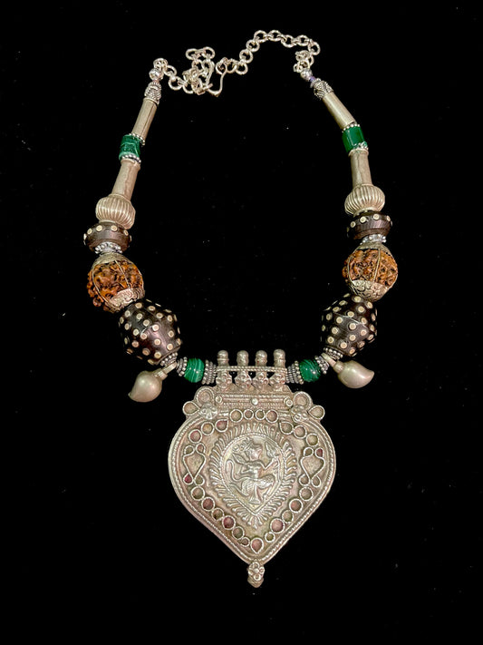 Antique silver Patri pendant from India with the image of Hanuman