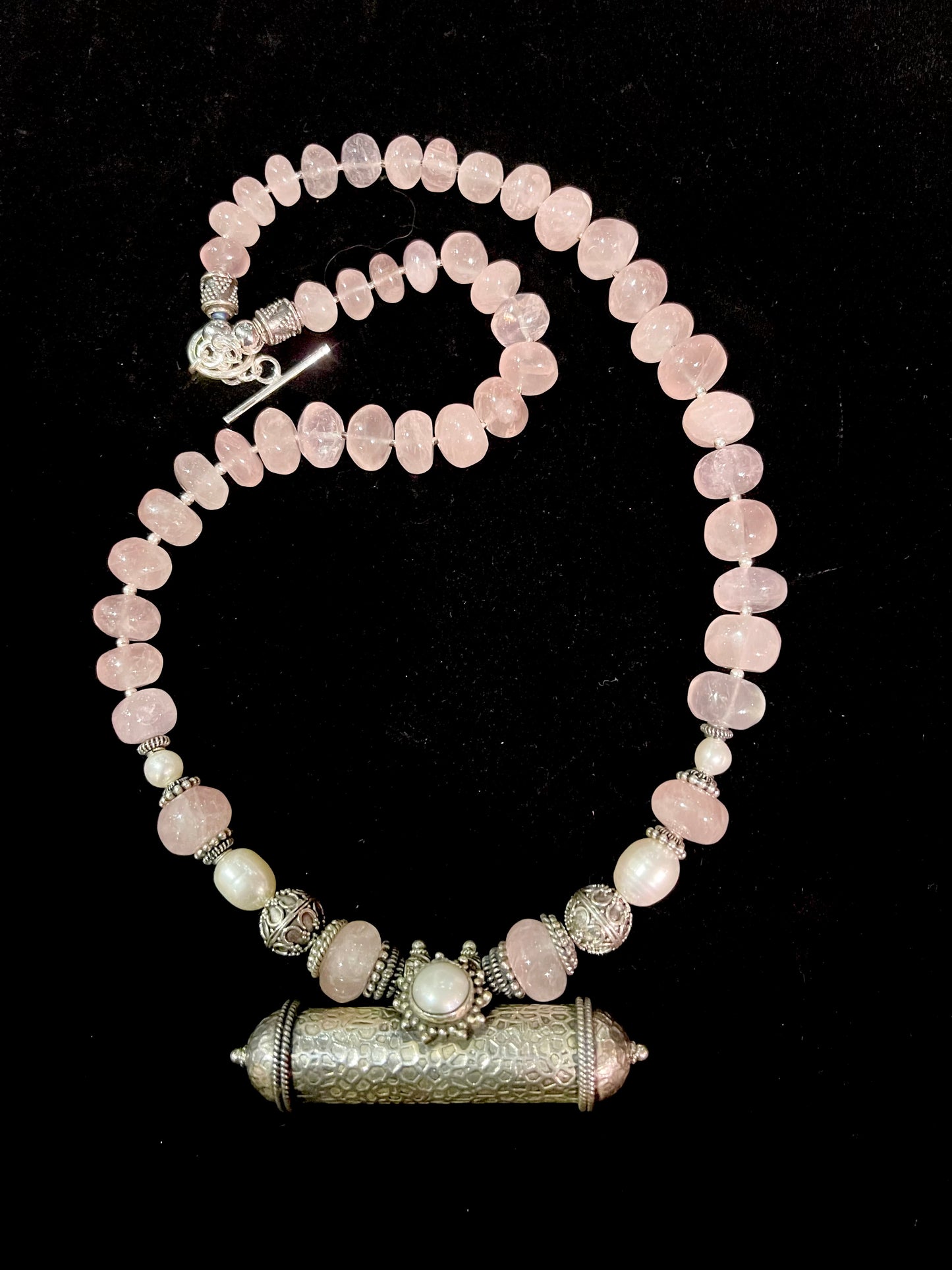 Silver barrel amulet with Pearl inset from Rajasthan