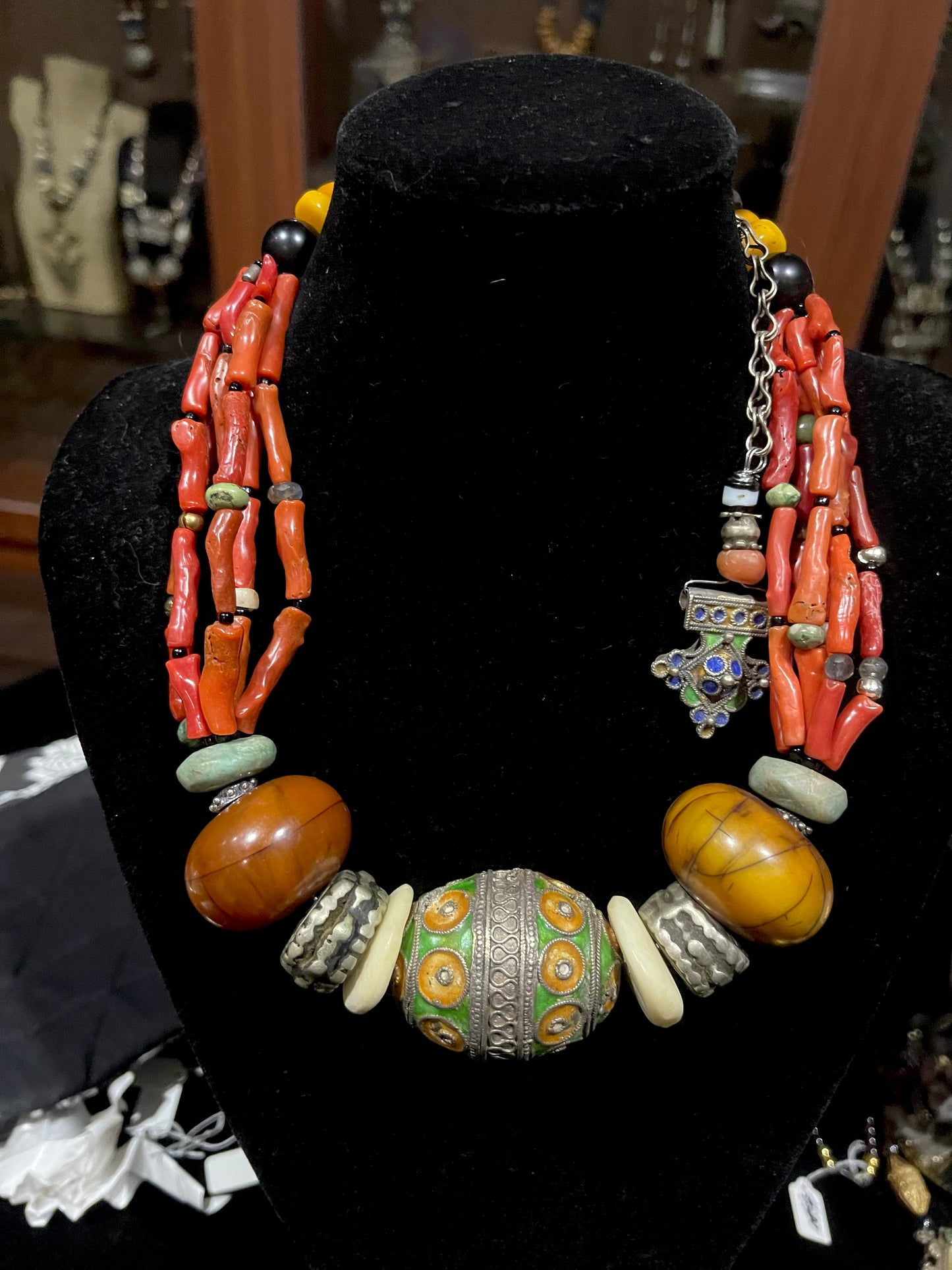 Antique Tagmout bead and coral necklace
