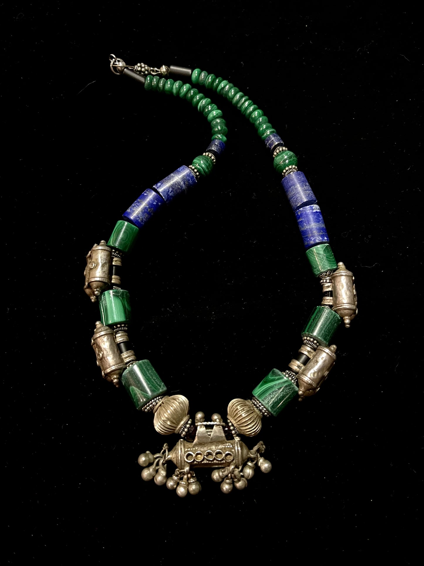 Malachite and antique silver