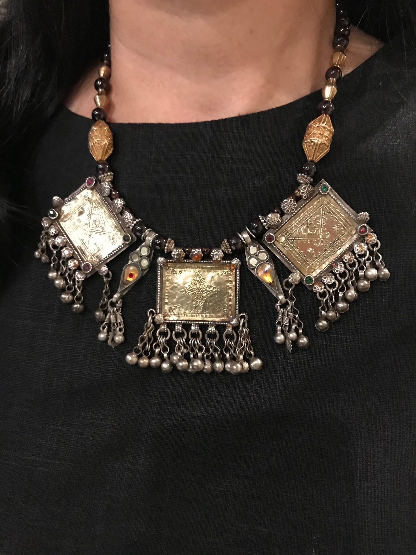 Antique gold washed silver Uzbek pendants