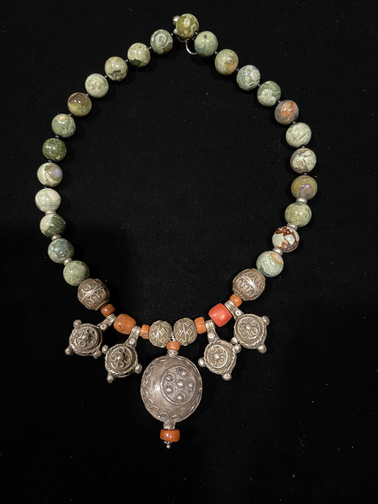 Antique Moroccan pendants with coral and jasper