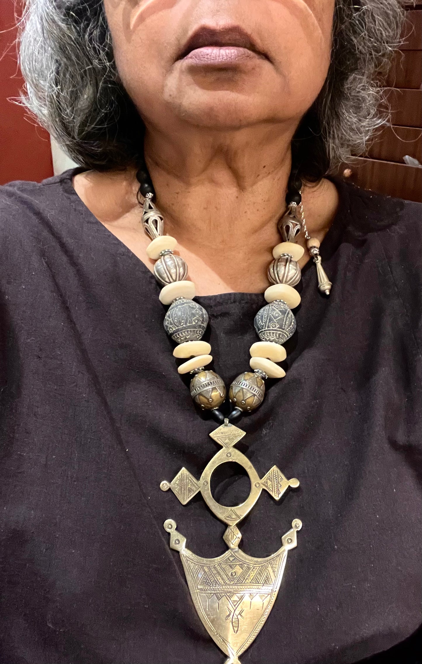 Tuareg pendant with Mali clay beads
