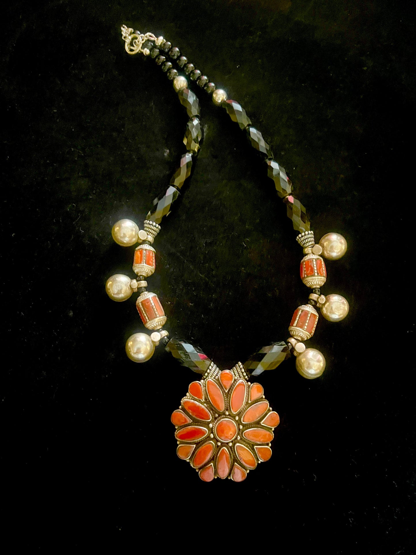 Silver and coral Nepali pendant