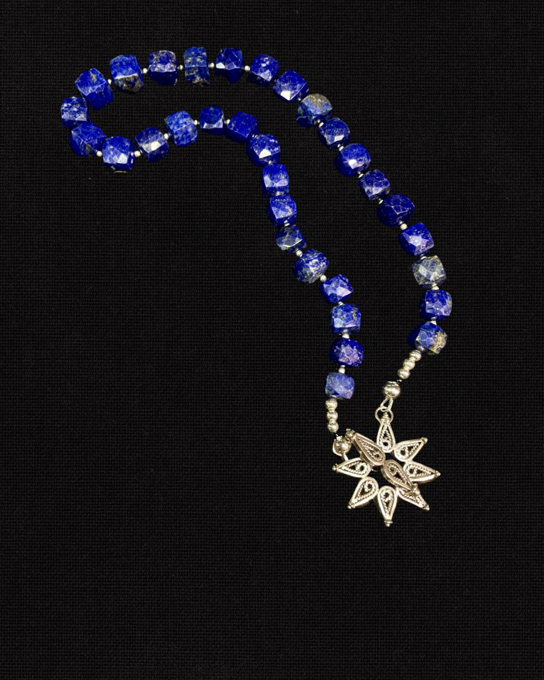 Lapis and silver flower clasp