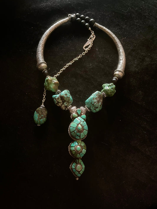 Turquoise and Silver Earring from Ladakh