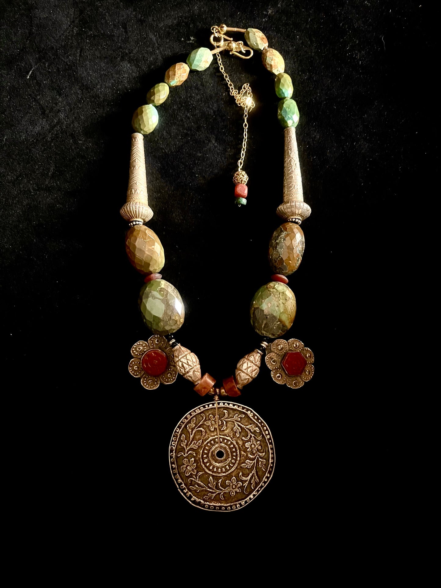 Antique silver gold plated disc pendant