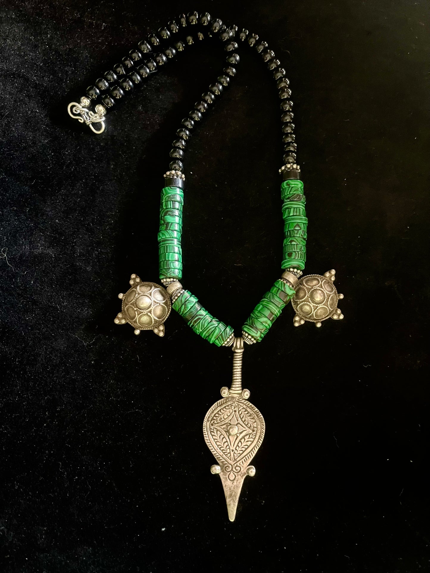 Three silver Moroccan forehead pendants