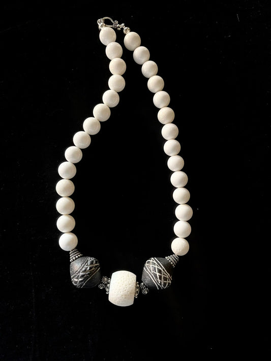 White Coral Beads Flanked