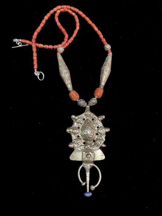 Vintage Yemeni Bicones and Coral Necklace