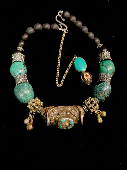 Antique Tibetan Saddle ring choker necklace