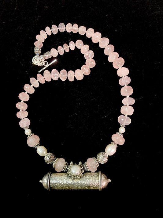 Silver barrel amulet with Pearl inset from Rajasthan