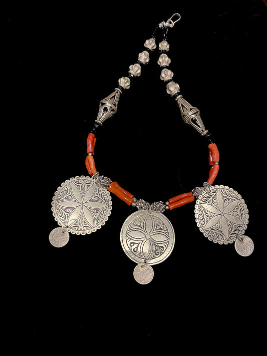 Silver Moroccan pendants with coral