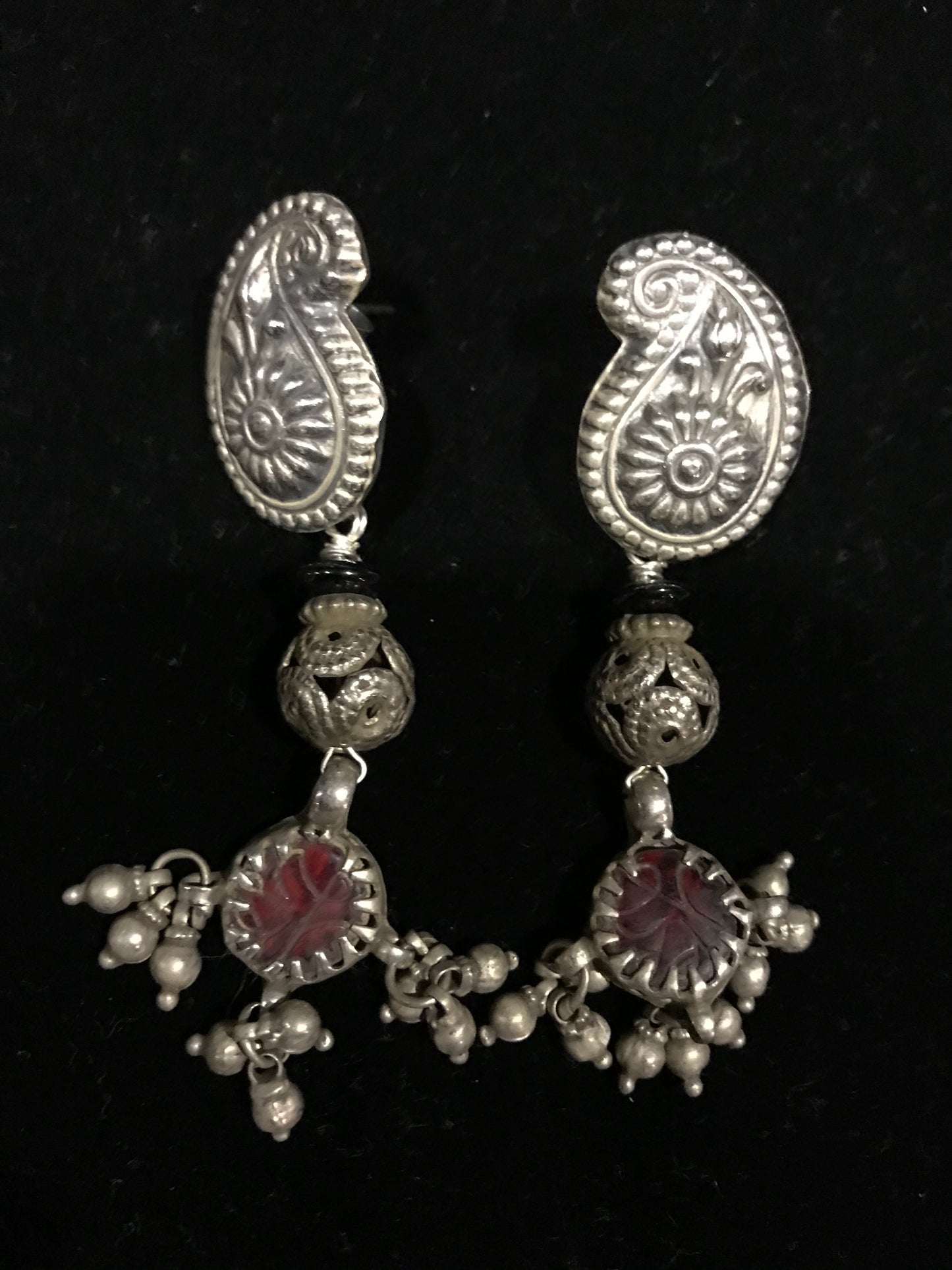 Antique silver paisley ear studs