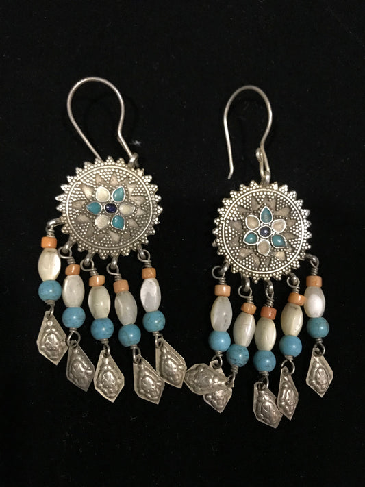 Afghan silver tassel earrings