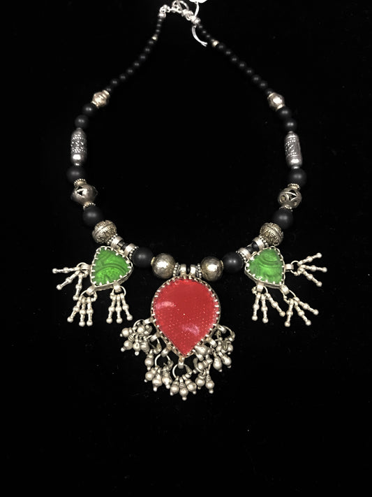 Vintage glass and silver necklace