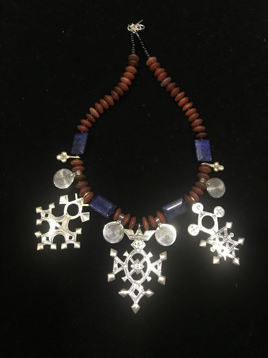 Silver Tuareg pendants with Lapis and Carnelian