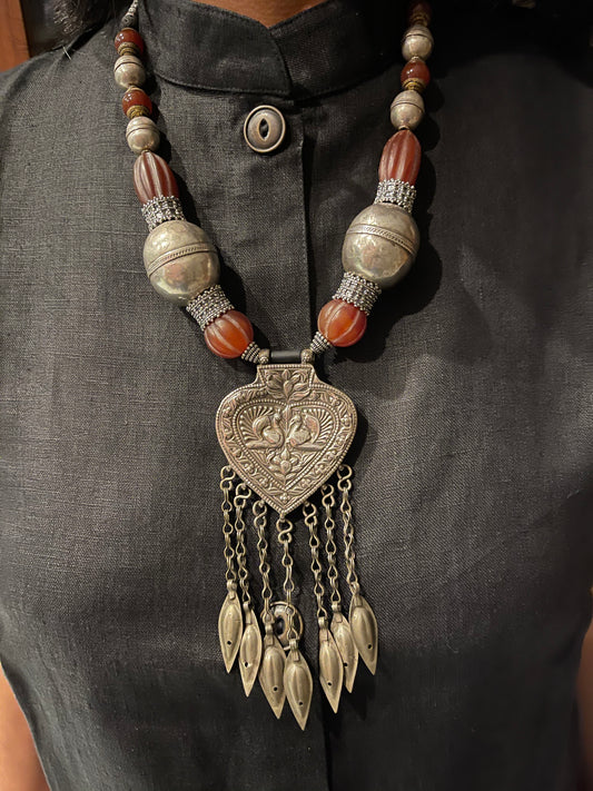Vintage Afghan Silver pendant with tassels necklace