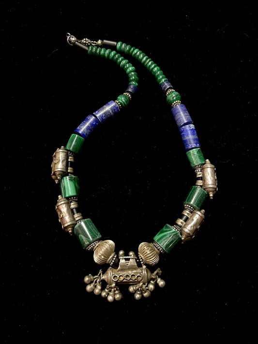 Malachite and antique silver