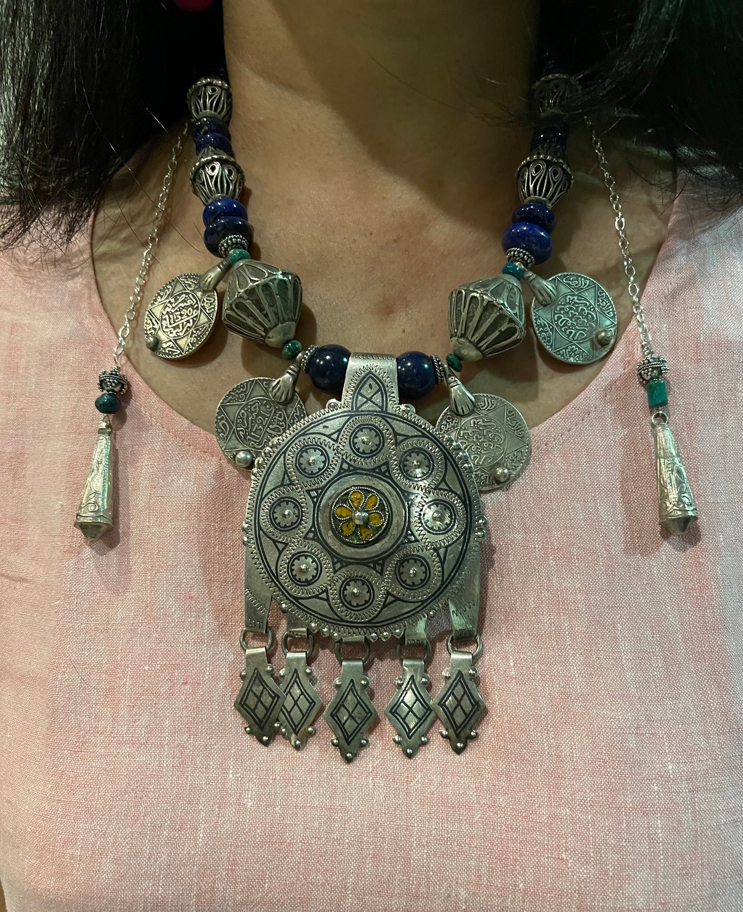 Moroccan Niello pendant necklace