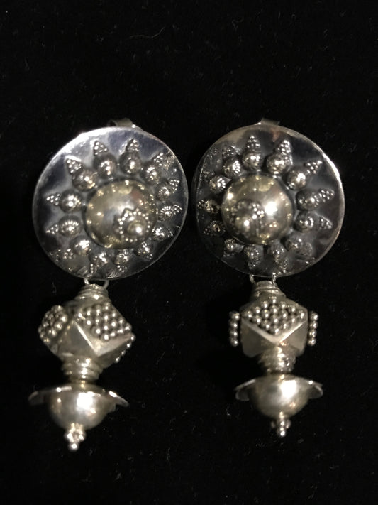Round silver stud and silver drops