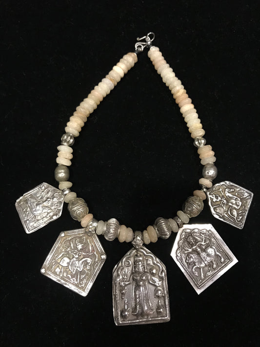 Antique Silver Amulets Necklace