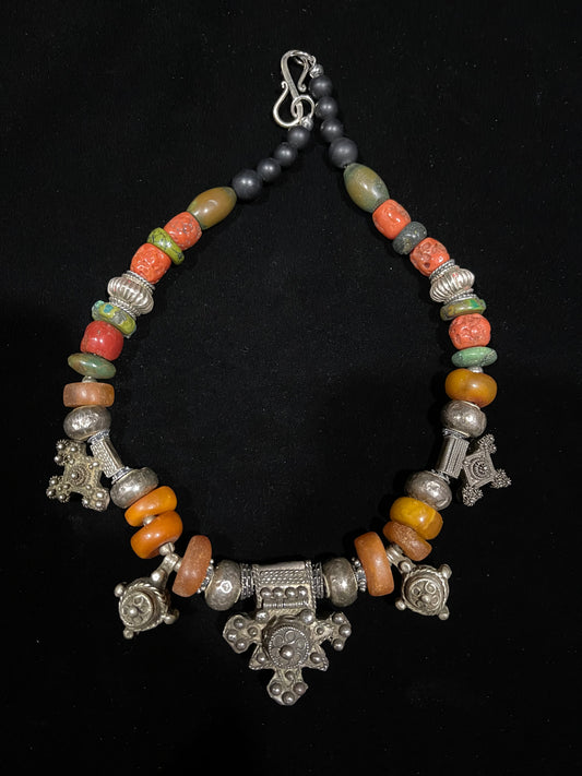 Antique Agadez Cross pendants with amber