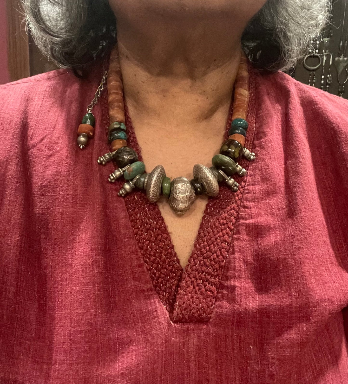 Tibetan antique silver Tilhari bead necklace