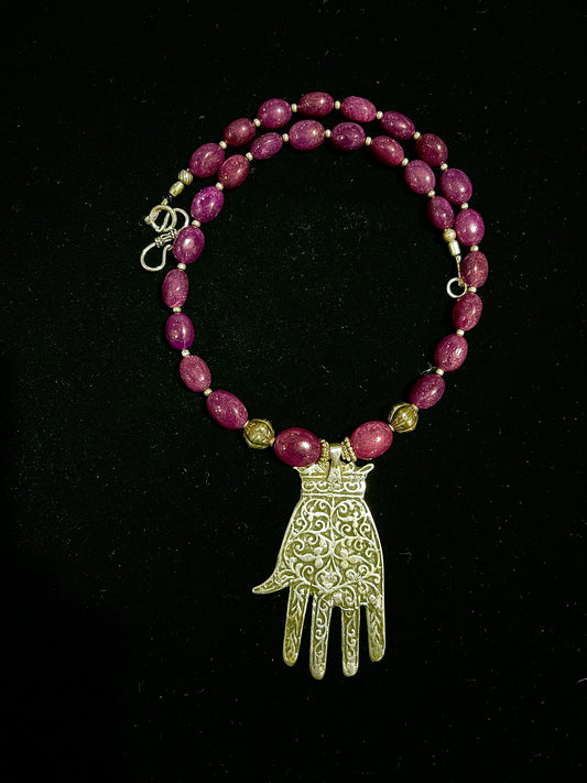 Silver Khamsa and rubies