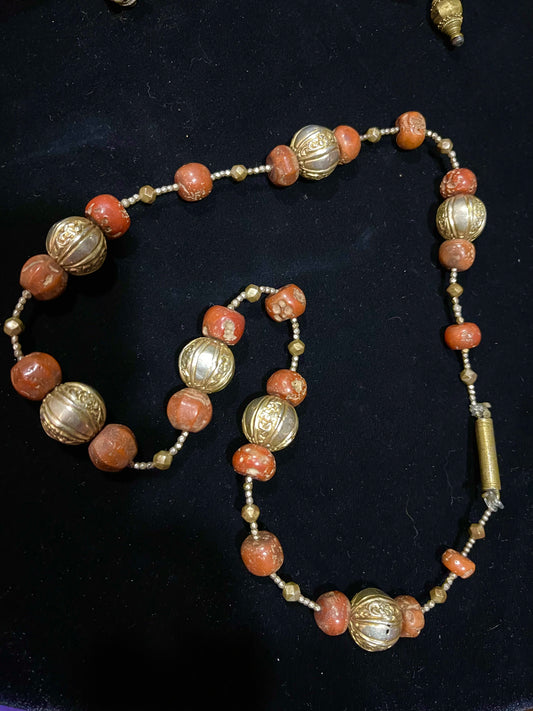 Antique Sri Lankan coral and silver necklace